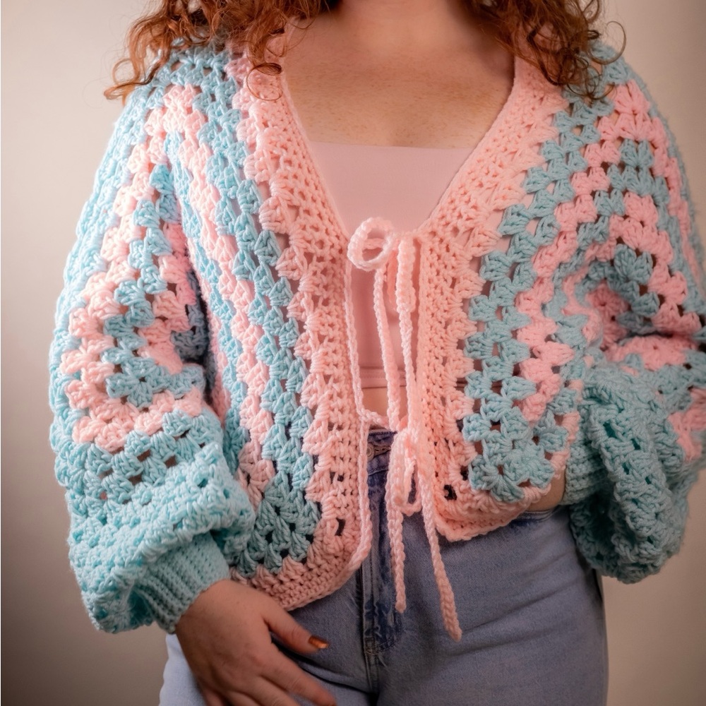 Pastel Pink and Blue Crochet Sweater
